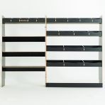 Side van view of the driver section of the Peugeot Boxer 2006- MWB Hexaboard Driver Side Toolbox and Bulkhead Racking