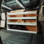 Side van view of the VW Caddy Cargo Maxi 2021- NS Full Length passenger-Side Van Racking