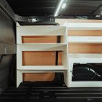 Side van view of the VW Caddy Cargo Maxi 2021- Driver-Side Van Shelving inc Rear Ulti-Rack V2