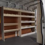 Side van view of MAN TGE 2017- MWB NS Rear and Driver Side Racking with Toolbox Shelves