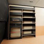 Side van angle view of the Ford Transit Custom 2012-2023 Milwaukee PackOut Black Hexaboard Front Racking V2