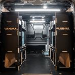 Rear van view of the Citroen Dispatch 2016+ L1 Makita Makpac Trolley Compatible Van Racking (x3 V2) displayed with Makita Makpac toolboxes and trolley