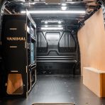 Rear van view of the Fiat Scudo 2022+ L1 Makita Makpac Toolbox Compatible Van Racking - NS Rear displayed with Makita Makpac toolboxes and top tray
