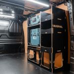 Rear van side angle view of the Fiat Scudo 2022+ Makita Makpac Toolbox Compatible Van Racking - OS Rear V2 displayed with Makita Makpac toolboxes