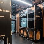 Rear van OS angle view of the Kia PV5 Cargo Makita Makpac Trolley Compatible Van Racking (x3 V1) displayed with Milwaukee toolboxes and trolley