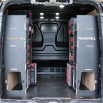 Rear van view of the Peugeot Expert 2016+ L1 Milwaukee Packout Toolbox Compatible Van Racking 