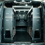 Rear van view of the Peugeot Expert 2016+ L1 Milwaukee Packout Toolbox Compatible Van Racking with optional top trays