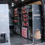 Rear van OS angle view of the Toyota Proace 2016+ L1 Milwaukee Packout Trolley Compatible Van Racking 