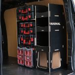 Rear van OS angle view of the Kia PV5 Cargo Milwaukee Packout Toolbox Compatible Van Racking - OS Rear