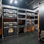 Side van view of the Kia PV5 Cargo DeWalt ToughSystem Toolbox Compatible Van Racking (x3 V2) displayed with DeWalt ToughSystem toolboxes and top trays