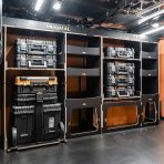 Side van view of the Fiat Scudo 2022+ L1 DeWalt TSTAK Trolley Compatible Van Racking (Full OS) displayed with DeWalt TSTAK toolboxes and top trays