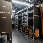 OS rear van view of the Peugeot Expert 2016+ L1 DeWalt TSTAK Toolbox Compatible Van Racking (x3 V2) displayed with DeWalt TSTAK toolboxes and top trays