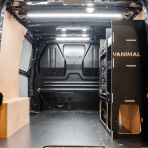 Rear van view of the Fiat Scudo 2022+ L1 DeWalt TSTAK Toolbox Compatible Van Racking - OS Rear displayed with DeWalt TSTAK toolboxes