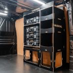 Rear van side angle view of the Fiat Scudo 2022+ L1 DeWalt TSTAK Toolbox Compatible Van Racking - OS Rear displayed with DeWalt TSTAK toolboxes and top tray