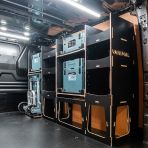 Rear van side angle view of the Citroen Dispatch 2016+ L2 Makita Makpac Trolley Compatible Van Racking (Full OS) displayed with Makita Makpac toolboxes and trolley