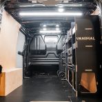 Side van angle view of the Scudo 2022- DeWalt ToughSystem 2.0 Trolley Compatible Van Racking (Full OS V2) displayed with DeWalt ToughSystem 2.0 toolboxes
