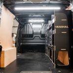 Rear van view of the Fiat Scudo 2022+ L2 DeWalt TSTAK Toolbox Compatible Van Racking (Full OS) displayed with DeWalt TSTAK toolboxes