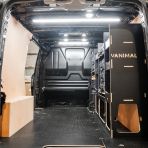 Side van view of the Fiat Scudo 2022+ L2 DeWalt TSTAK Trolley Compatible Van Racking (Full OS) displayed with DeWalt TSTAK toolboxes