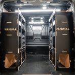 Rear van view of the Citroen Dispatch 2016+ L2 DeWalt TSTAK Toolbox Compatible Van Racking (x2 Rears) displayed with DeWalt TSTAK toolboxes and top trays