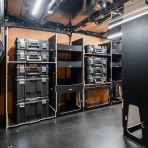 Side van angle view of the Peugeot Expert 2016+ L2 DeWalt TSTAK Toolbox Compatible Van Racking (x3 V2) displayed with DeWalt TSTAK toolboxes