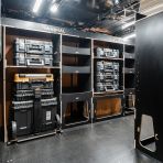 NS rear van view of the Peugeot Expert 2016+ L2 DeWalt TSTAK Trolley Compatible Van Racking (x3 V2) displayed with DeWalt TSTAK toolboxes and trolley 