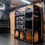 Rear van side angle view of the Fiat Scudo 2022+ L2 DeWalt TSTAK Toolbox Compatible Van Racking - OS Rear displayed with DeWalt TSTAK toolboxes