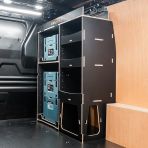 Rear van side angle view of the Fiat Scudo 2022+ Makita Makpac Toolbox Compatible Van Racking - Front displayed with Makita Makpac toolboxes and top tray