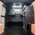 Rear van view of the Fiat Scudo 2022+ Makita Makpac Toolbox Compatible Van Racking - Front displayed with Makita Makpac toolboxes and top tray