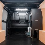 Rear van angle view of the Fiat Scudo 2022+ Makita Makpac Trolley Compatible Van Racking - Front displayed with Makita Makpac toolboxes