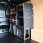 Rear van OS angle view of the Fiat Scudo 2022+ Milwaukee Packout Front Trolley Van Racking