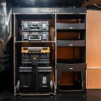 Side van view of the Fiat Scudo 2022+ DeWalt TSTAK Trolley Compatible Van Racking - Front displayed with DeWalt TSTAK trolley