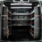 Rear van view of the Ford Transit Custom SWB 2023-2023 Hexaboard Complete Full Van Racking Solution