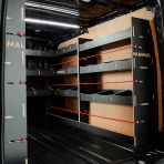 OS side view of the Ford Transit Custom SWB 2023-2023 Hexaboard Complete Full Van Racking Solution