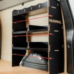 OS side view of the VW Transporter T5/T6 L1 Hexaboard Double Rear MakPac/Toolbox Van Racking (Pair) 