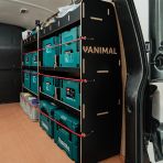 Close-up rear van view of the Fiat Scudo SWB Hexaboard Driver Side MakPac/Toolbox Van Racking displayed with Makita and Euro toolboxes