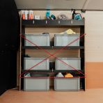 Side van view of the Fiat Scudo Hexaboard OS Front MakPac/Toolbox Van Racking displayed with Euro boxes and equipment