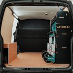 Rear van view of the Fiat Scudo SWB Hexaboard OS Rear MakPac/Toolbox Van Racking displayed with Makita toolboxes and trolleys