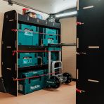 Side van view of the VW Transporter T5/T6 L1 Hexaboard Double Rear MakPac/Toolbox Van Racking (Pair)