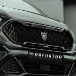 Agate Black Transit Custom 2018-2023 model fitted with the Gloss Black Predator Mesh Grille