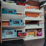 Organised storage solution for Nissan Townstar 2022 L2 driver-side van racking, bungee cord ready