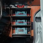 Nissan Townstar 2022 L2 OS front toolbox racking system with 4 angled shelves