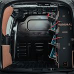 Organised storage solution for Nissan Townstar 2022 L2 driver side van racking, black textured finish