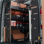 Organised storage solution for Nissan Townstar 2022 L2 van racking, black textured finish