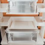 Close-up view of one of the profile cut out for the base of each boxes