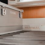 Close-up view of the Vanimal branding located on the bottom of the racking system