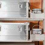 Close-up view of the Transit Custom 2023- Predator Storage Box (x3) Ply Racking System - side storage