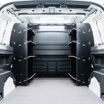 Rear van view of the Proace City Long Double Front Toolbox Shelving Hexaboard Van Racking