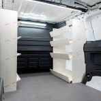 OS side angle view of the Peugeot Partner L2 Double Front NS Toolbox & OS Side Load Van Racking