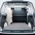 Rear van view of the Peugeot Partner L2 NS Front x4 Angled-In Toolbox Shelves Van Racking