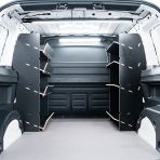 Rear van view of the Proace City Long Double Front NS Side Load & OS Toolbox Hexaboard Van Racking